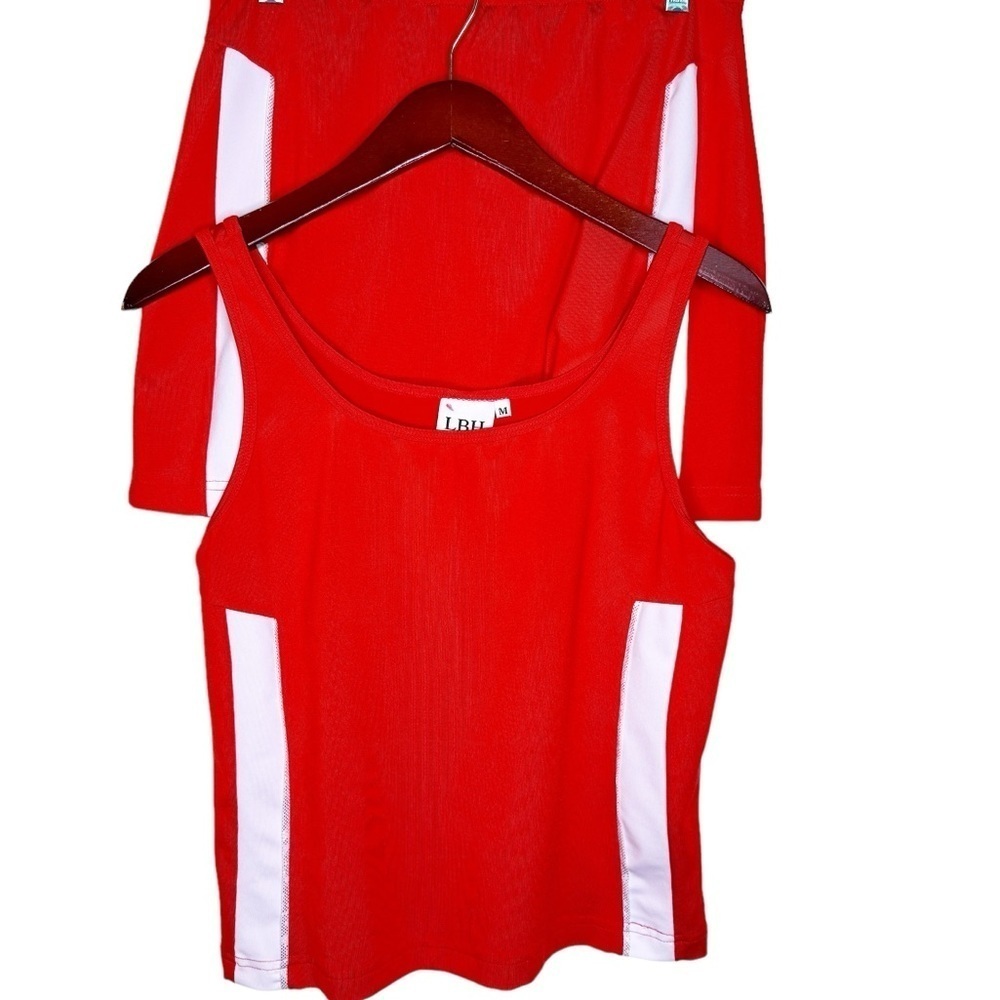 LBH Two Piece Athletic Set Top and Skirt Size Medium in Red and White